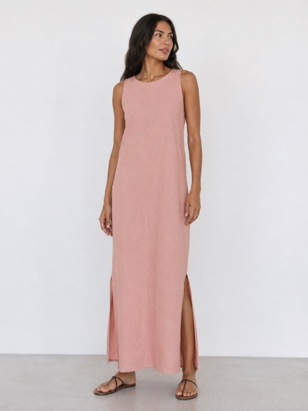 Rita Row Organic Cotton Blend Maxi Dress Peach Mini Check Sleeveless Size Small